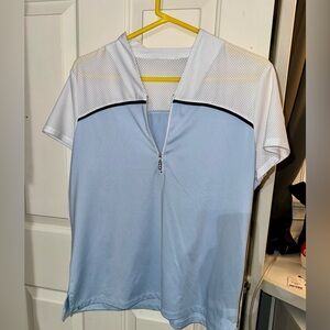 Chico’s half zip Sz L blue and white top